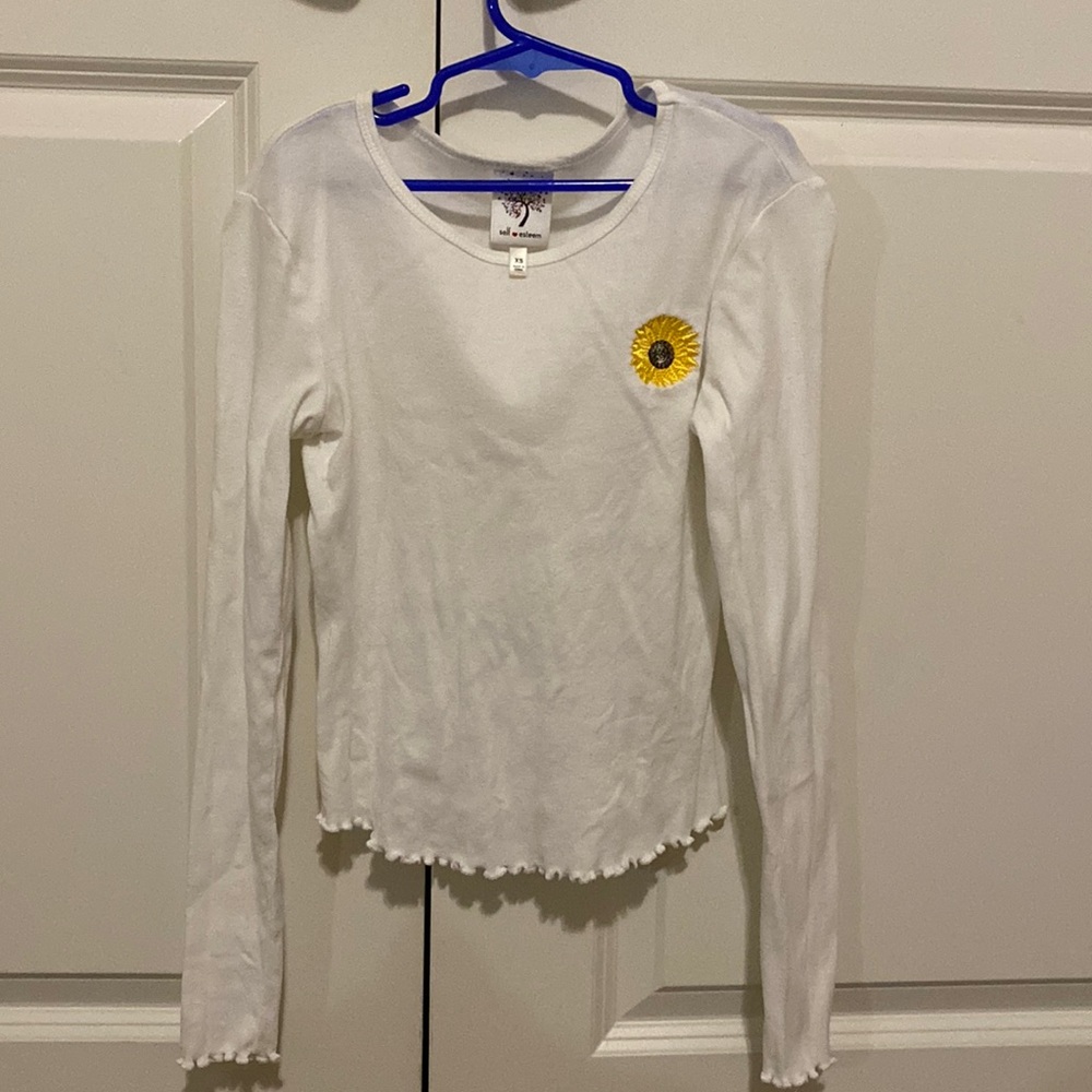 Crop White Long Sleeve Tee with Embroidery